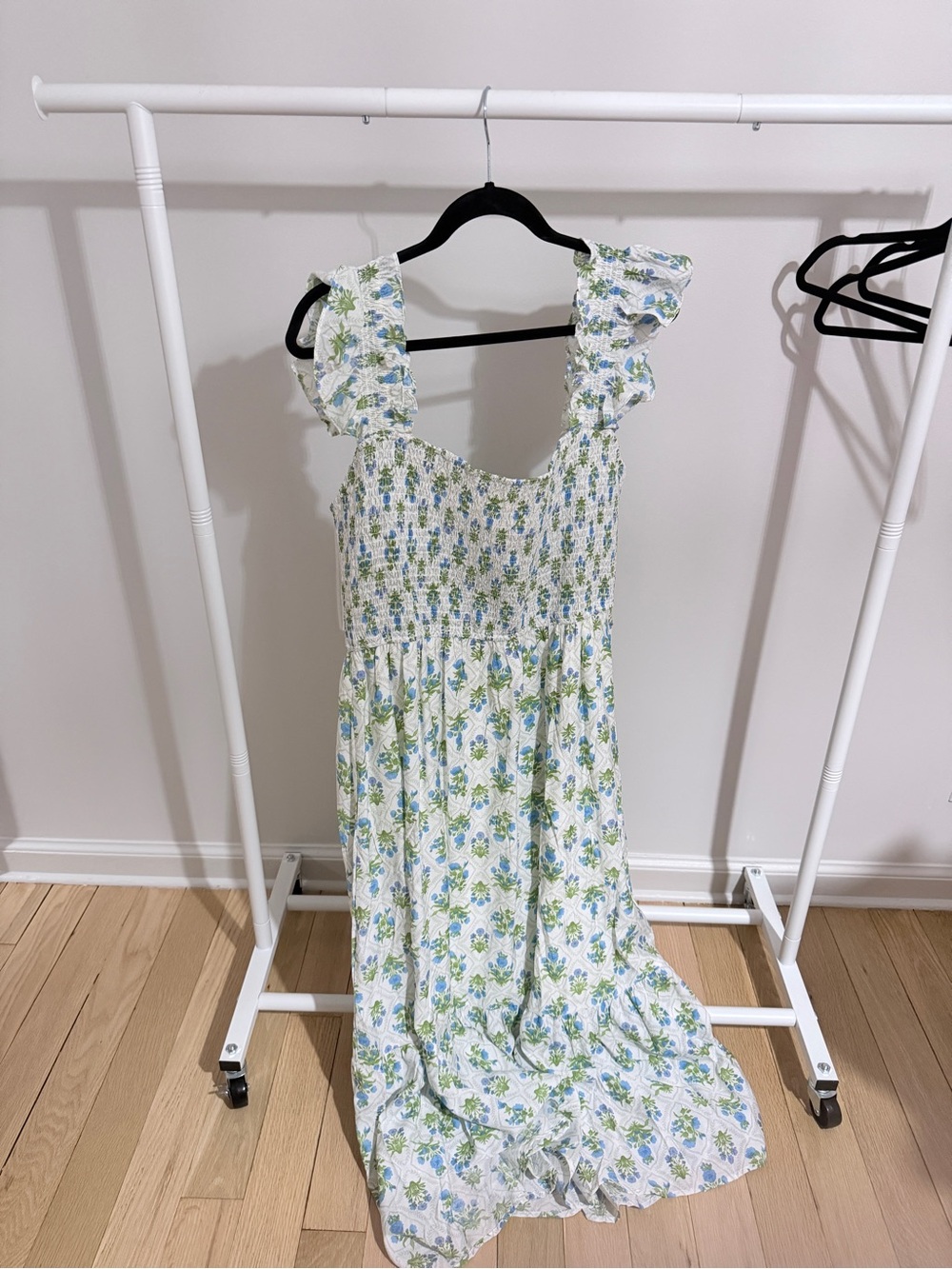 Floral Ruffled Strap Dress in Blue and Green